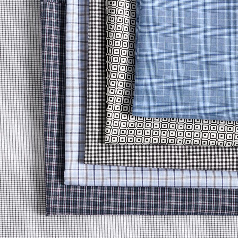 Overhemdenstof fijn raster ruit – zwart/wit, image number 5