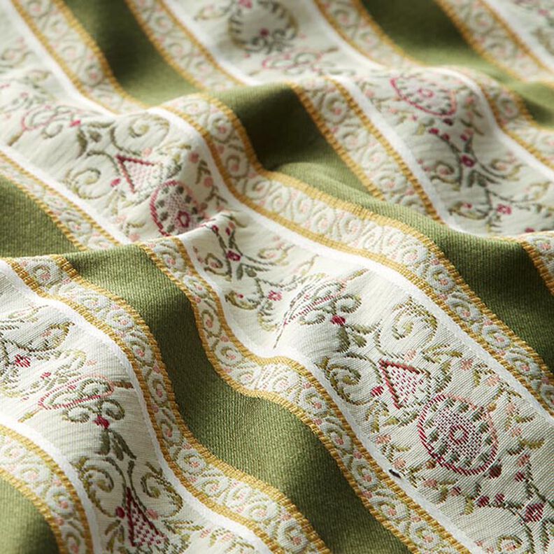 Meubelstof jacquard Biedermeier strepen – creme/olijf,  image number 2