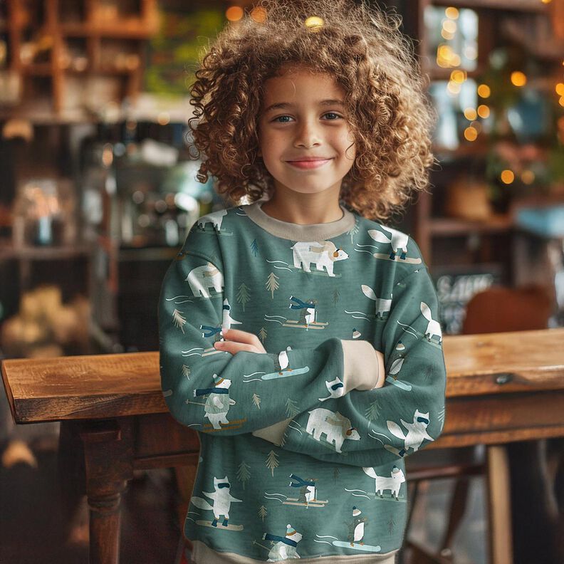 French Terry sommersweat Wintersportdieren Digitaal printen | Poppy Fabrics – licht,  image number 5