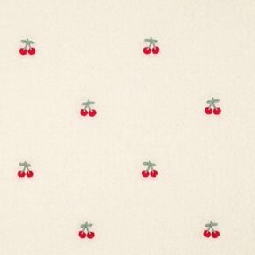 Teddy pluche geborduurde kersen | Poppy Fabrics – ivoor/chili, 