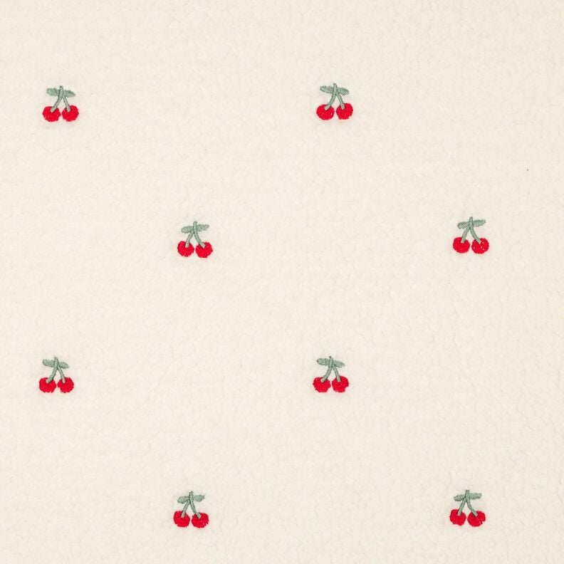 Teddy pluche geborduurde kersen | Poppy Fabrics – ivoor/chili,  image number 1
