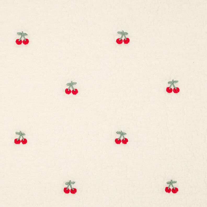 Teddy pluche geborduurde kersen | Poppy Fabrics – ivoor/chili, image number 1