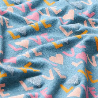 Katoenjersey Glitter love – staalblauw/zilver, 