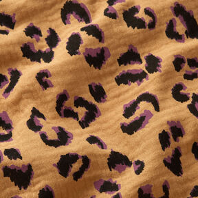 Mousseline/dubbel gehaakte stoffen Luipaard – oud goud/roodlila, 