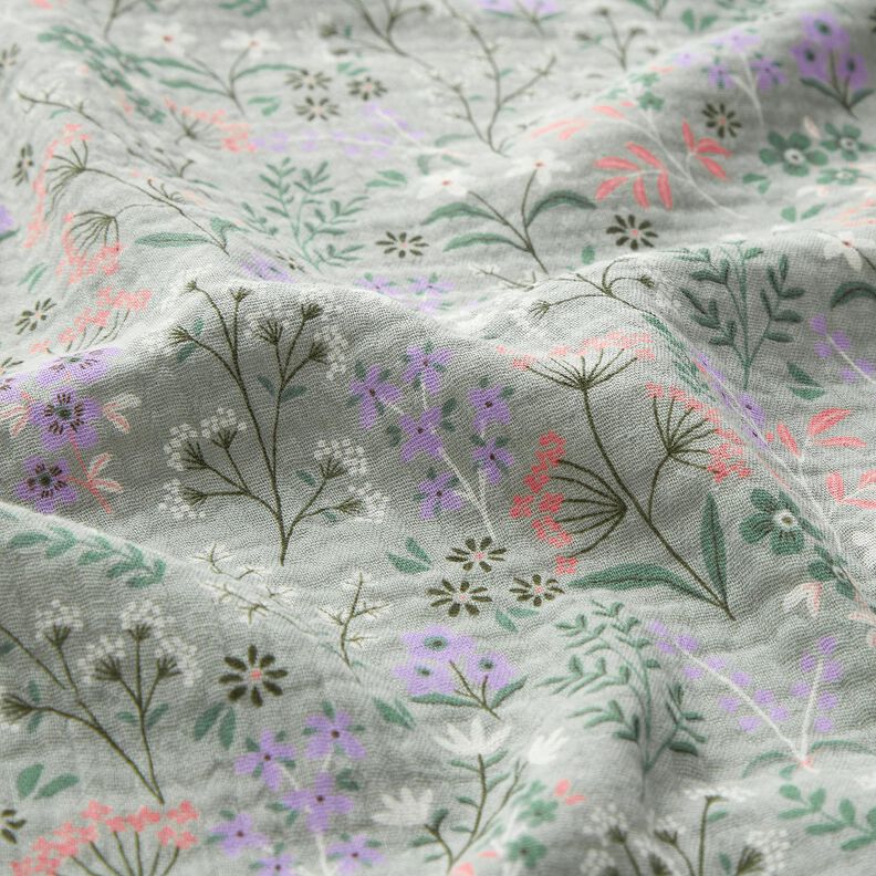 GOTS Mousseline/dubbel gehaakte stoffen Lente bloemenweide | Poppy Fabrics – riet,  image number 2