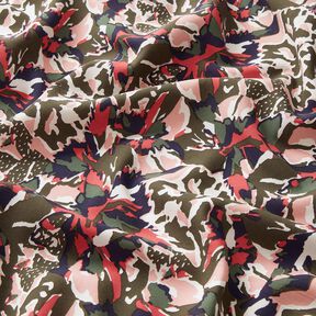 Viscosestof abstracte bloemenzee – licht bessen/donkergrenen, 