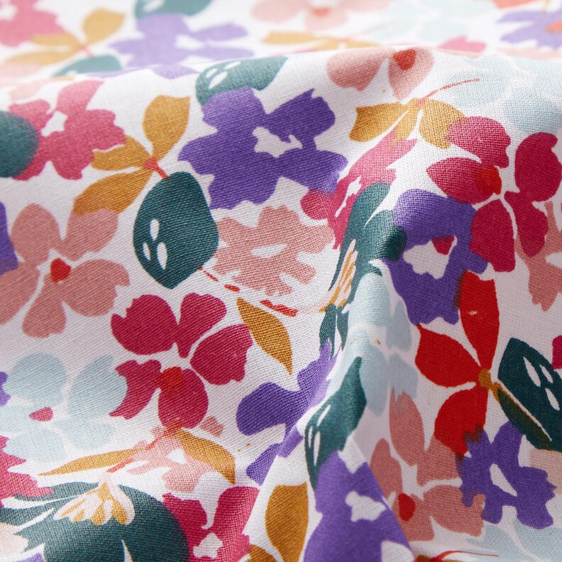 Gecoate katoen Pastelkleurige bloemen – wit/lila,  image number 3