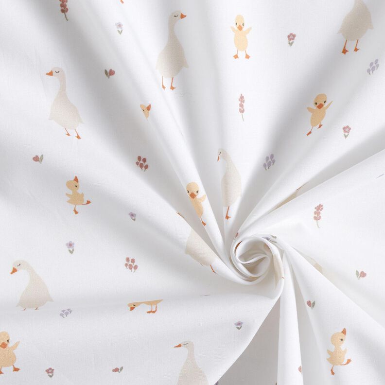GOTS Katoenpopeline schattige ganzen en kuikens | Poppy Fabrics – wit,  image number 3