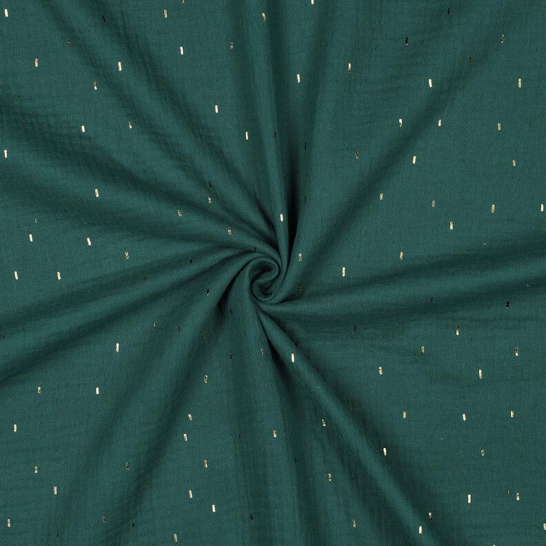Mousseline/dubbel gehaakte stoffen Rechthoek Foliedruk | Poppy Fabrics – blauwe spar/goud metallic,  image number 3