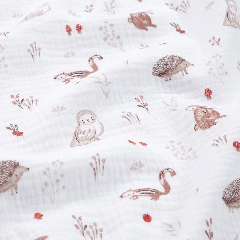 Mousseline/dubbel gehaakte stoffen Dieren in de boskap – wit,  image number 2