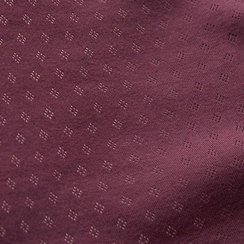 Fijngebreide jersey met gaatjesmotief – aubergine,  image number 3