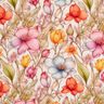Viscose-linnen-mix Bloemen en rozenranken – natuur/vuurrood,  thumbnail number 1