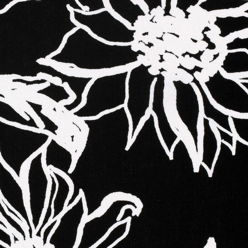 Viscose-linnen-mix abstracte zonnebloemen – zwart/wit,  image number 5