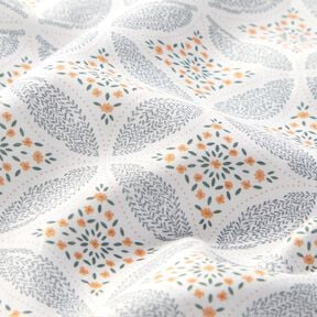 Katoenen stof Popeline bloemen cirkels – wit/groen, 