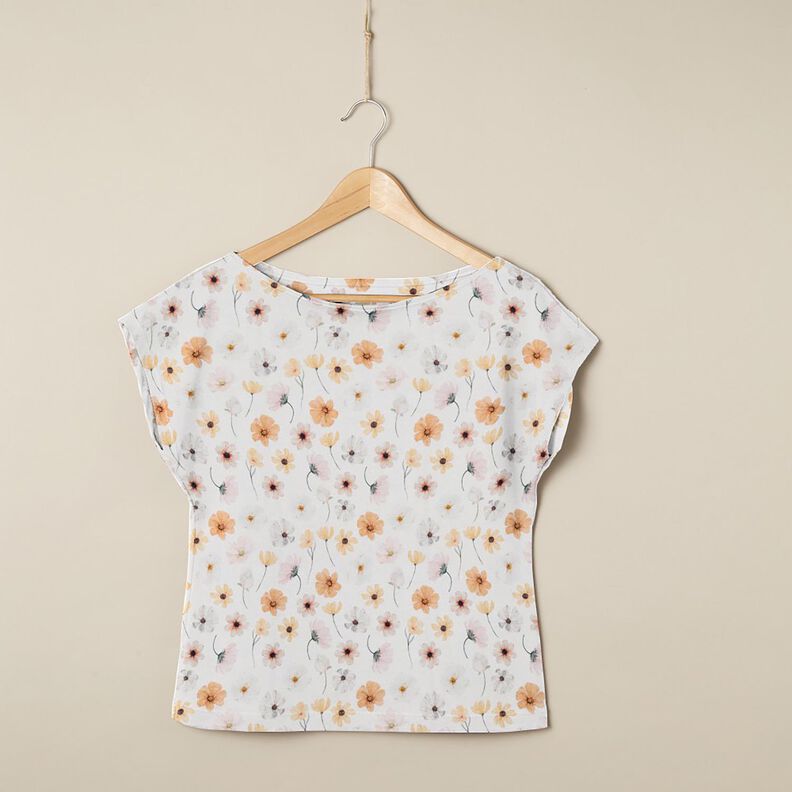GOTS Katoenjersey Bloemenweide Digitaal printen – beige, image number 5