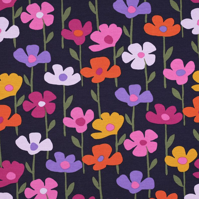 French Terry sommersweat bonte bloemen | Poppy Fabrics – marineblauw,  image number 1