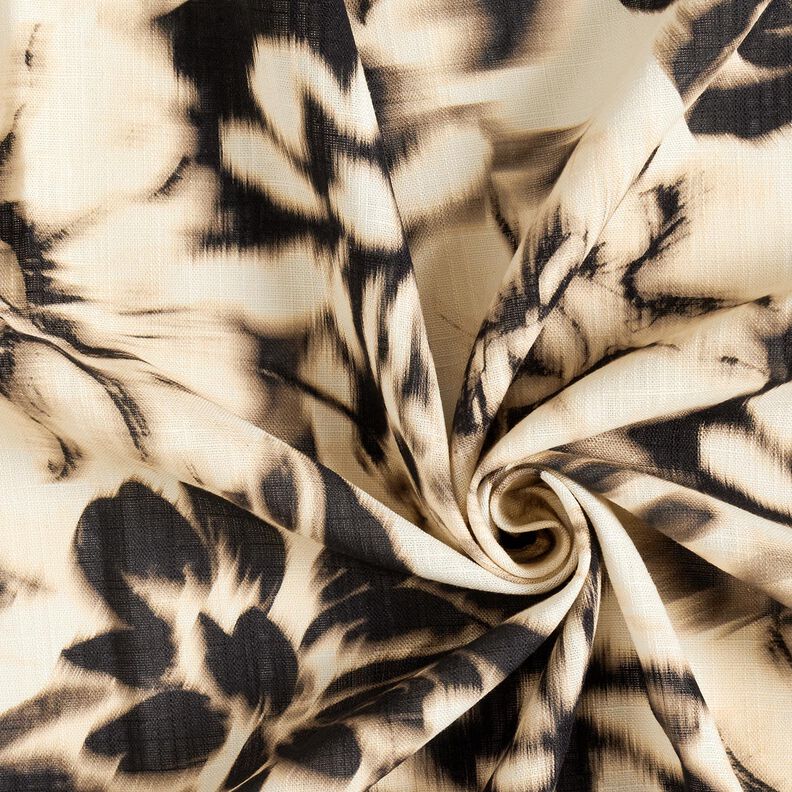 Viscose-linnen-mix Wazige bloemen digitale print – lichtbeige/zwart,  image number 3