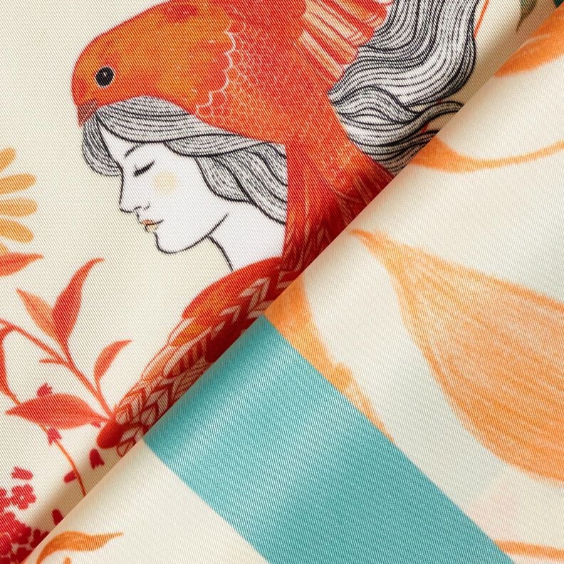 Satijnen paneel vogels en feeën | Katia Fabrics – aquablauw/creme,  image number 4