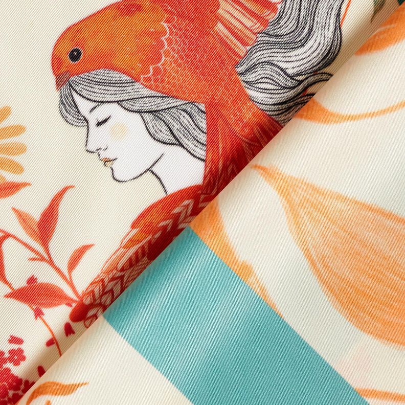 Satijnen paneel vogels en feeën | Katia Fabrics – aquablauw/creme, image number 4