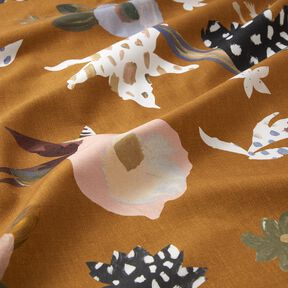 Decostof Half panama grote retrobloemen – karamel/licht kaki, 