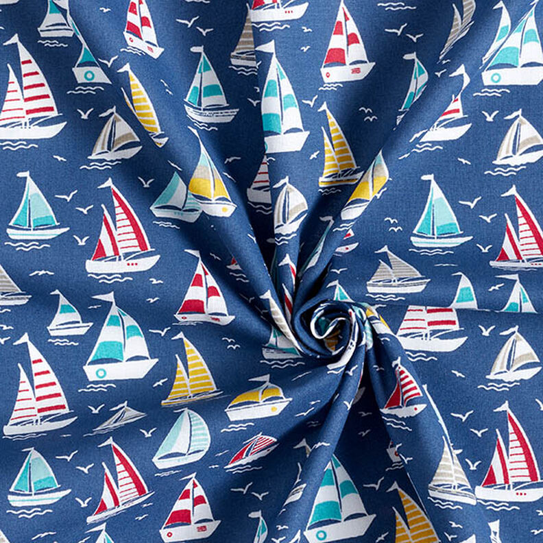 Katoenen stof Cretonne Zeiltrip – oceaanblauw/wit,  image number 3