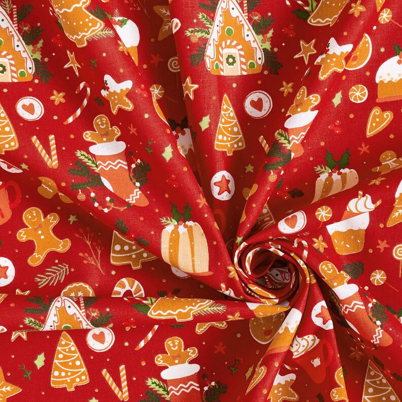 Katoenen stof Popeline Peperkoeken – karmijnrood/mosterd,  image number 3