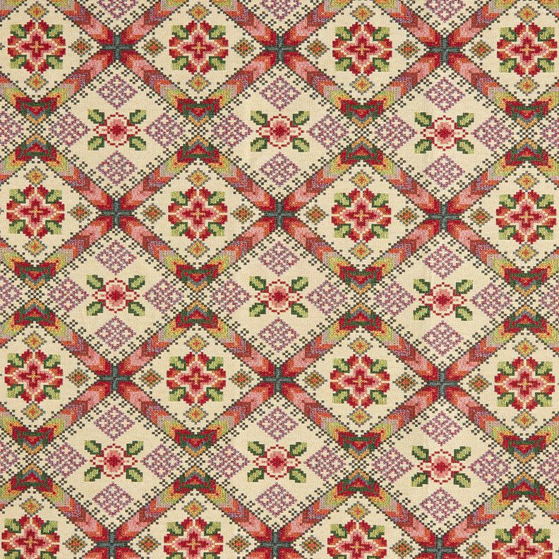 Decostof Gobelin Kruissteek – lichtbeige/karmijnrood,  image number 1