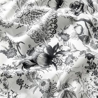 Decostof Canvas weelderige bloemen 280 cm – zwart/wit, 