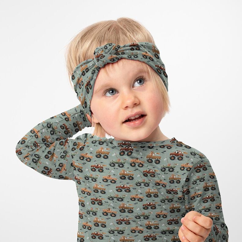 Katoenjersey Dieren in monstertrucks Digitaal printen – olifantgrijs,  image number 5