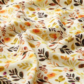 Viscose-linnen-mix Herfstbladeren – lichtbeige/oranje, 