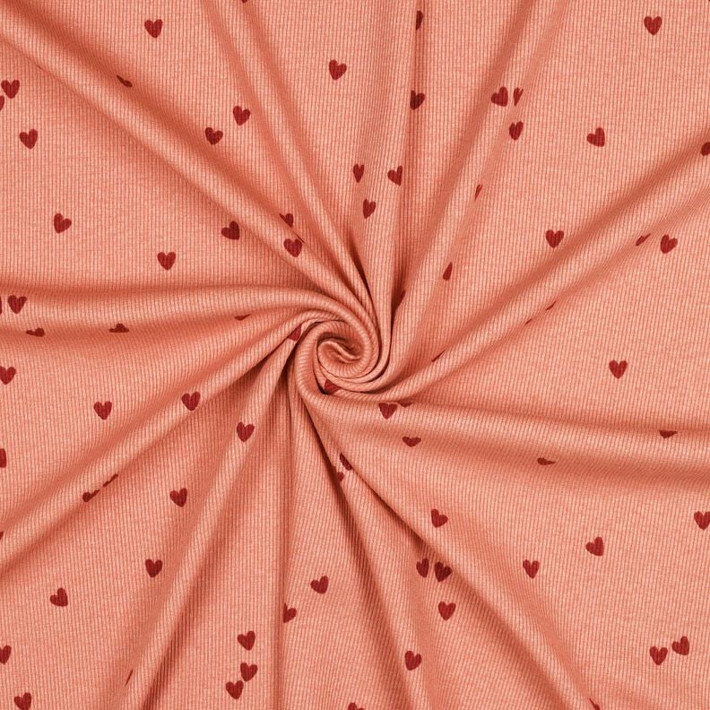 Ribjersey verspreide harten | Poppy Fabrics – zalm/donkerrood,  image number 3