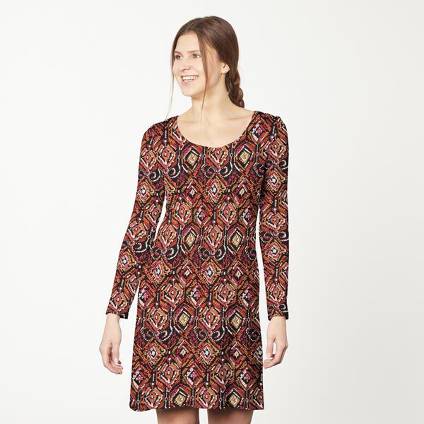 Viscosejersey Ruiten batik-look – zwart/oranje, image number 6