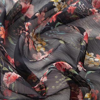 Crêpe chiffon bloemenweide – zwart, 