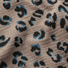 Mousseline/dubbel gehaakte stoffen Luipaard – taupe/petroleum, 