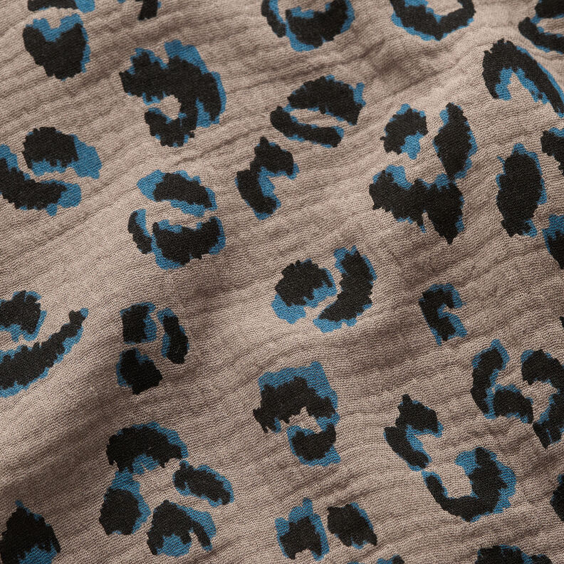 Mousseline/dubbel gehaakte stoffen Luipaard – taupe/petroleum, image number 2