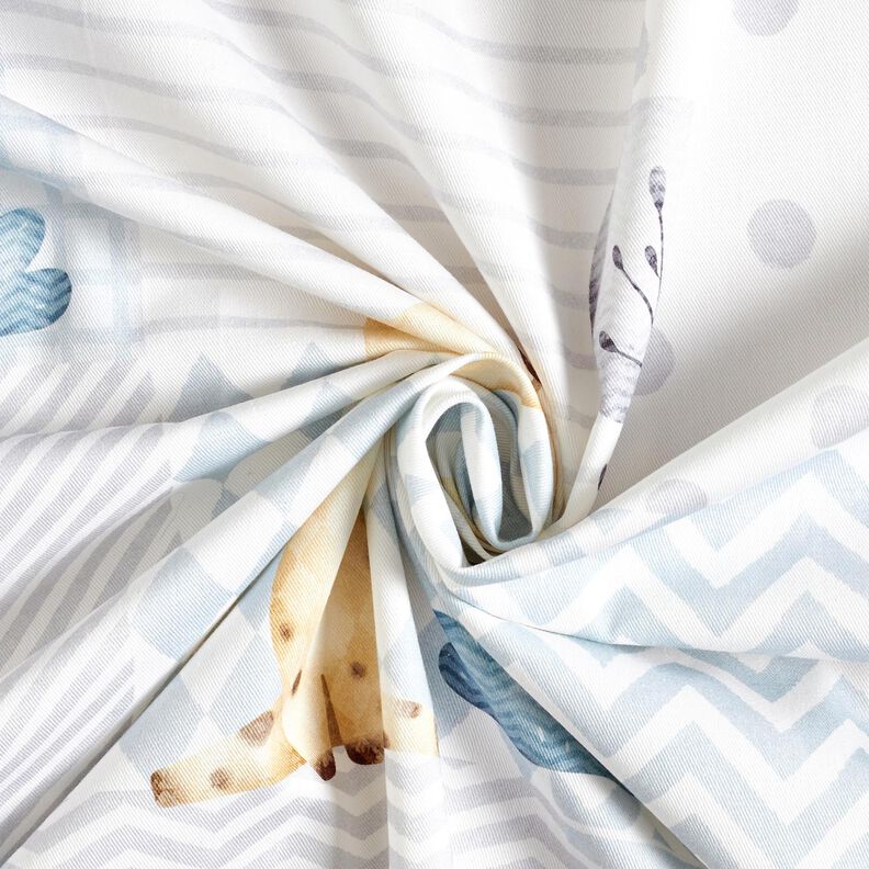 Decostof Katoenkeper Baby jungledieren Digitaal printen – wit/lichtblauw,  image number 3