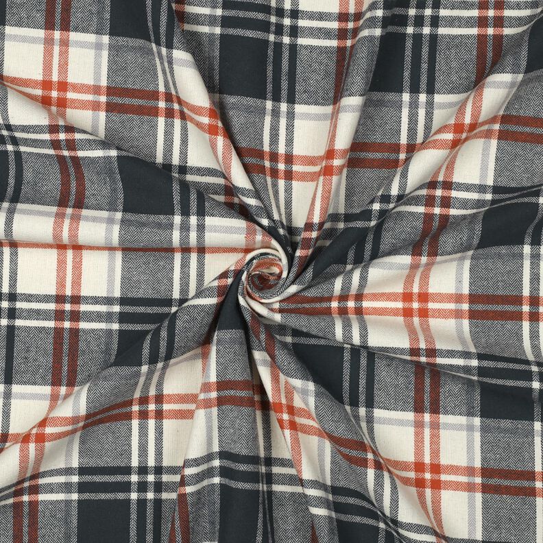 Katoenflanel Geruit met visgraatpatroon – zwart blauw/creme, image number 3