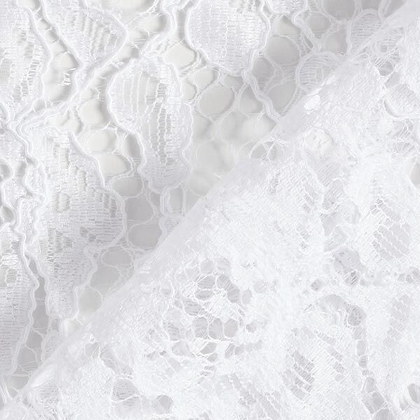 Kanten stof met golvende rand met bloesems aan beide zijden – wit,  image number 5