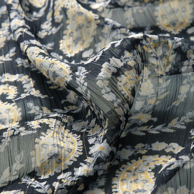 Crêpe chiffon Paisley- en lurexstrepen – zwart/zilverblauw,  image number 2