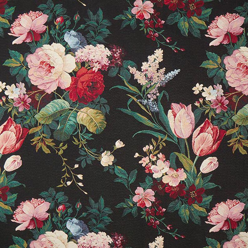 Decostof Gobelin Bloemen-boeket – zwart/karmijnrood,  image number 1