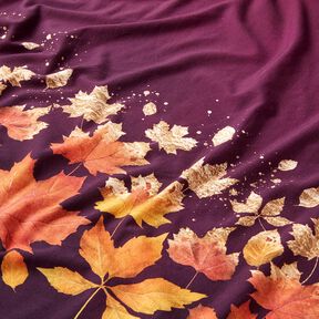 French Terry Borduurstof Esdoornbladeren | Glitzerpüppi – merlot/oud goud, 