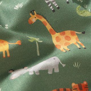 Katoenpopeline Jungledieren Digitaal printen – donkergroen, 