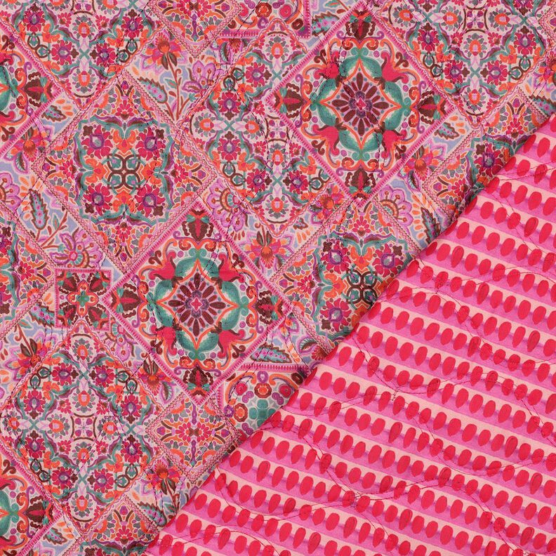 Doorgestikte stof Doubleface Ruiten | Poppy Fabrics – intens roze/dennengroen,  image number 1