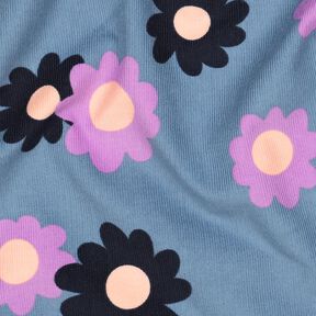 Babyrib Bloemen| Poppy Fabrics – jeansblauw/lavendel, 