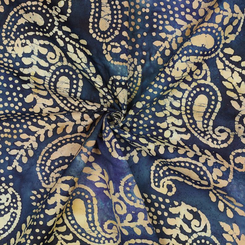 Fijne katoenen batist Batik-paisley – oceaanblauw/zand,  image number 3