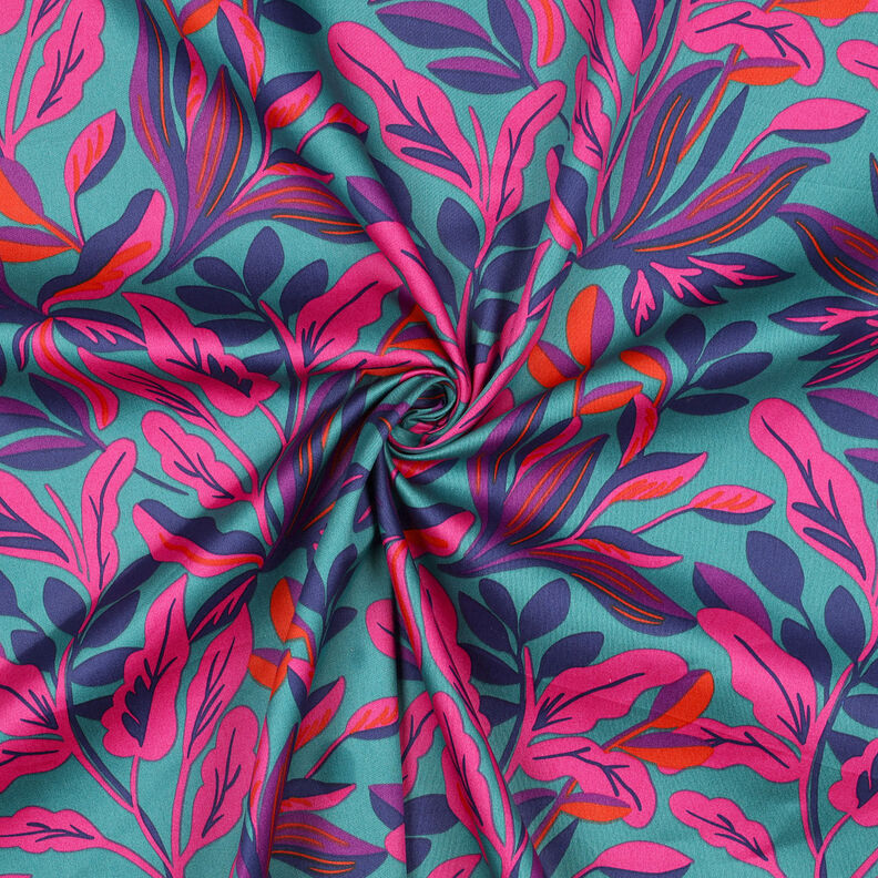 Katoensatijn Lush Leaves | Nerida Hansen – turkoois/purper,  image number 3