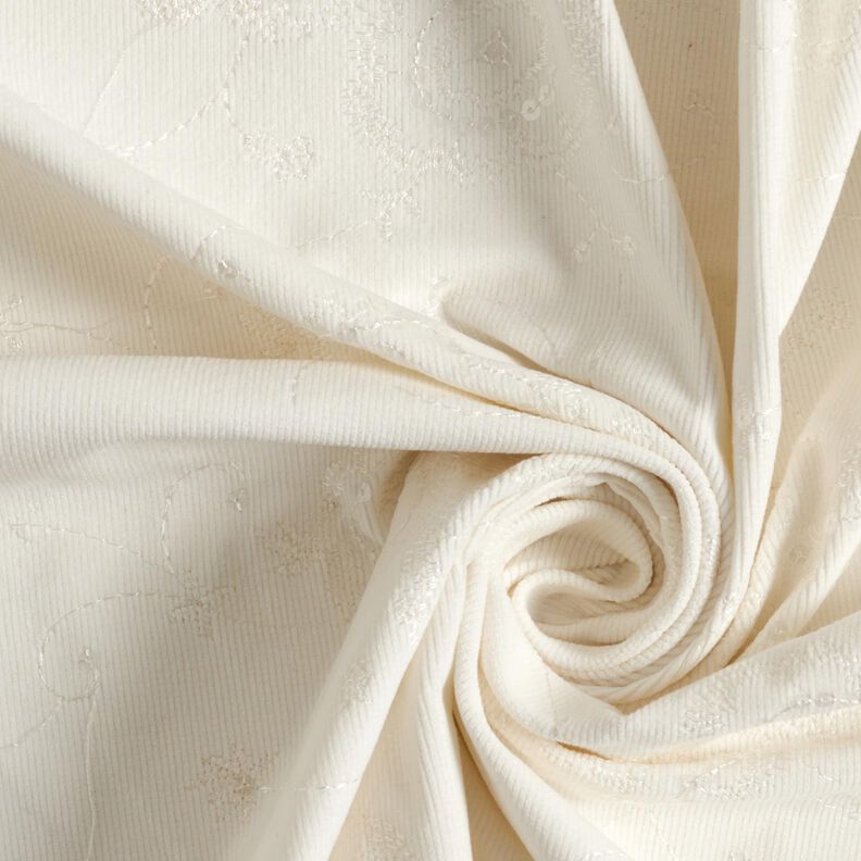 Fijne corduroy borduursels en paillettenbloemen – ecru,  image number 3
