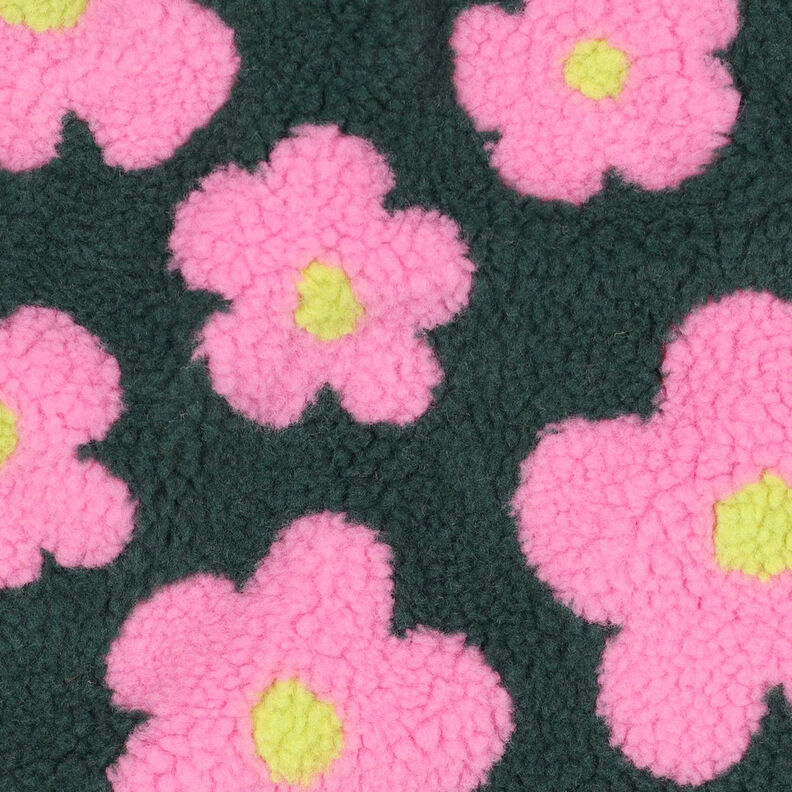 Teddy pluche Bloemen | Poppy Fabrics – donkergroen/pink, image number 3