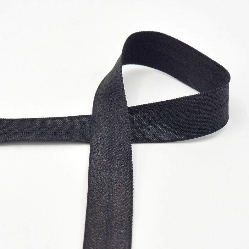 Elastisch bandje (rubberen vouw) glanzend [20 mm] – zwart,  image number 1