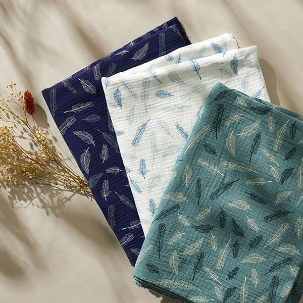 GOTS Mousseline/dubbel gehaakte stoffen Veren | Tula – marineblauw, image number 6